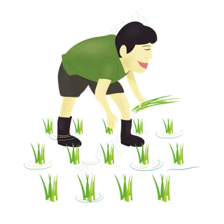 卡通手绘插秧的农民