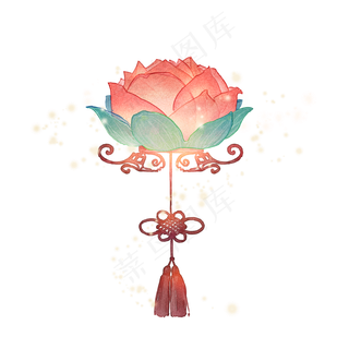 元宵节手绘水彩古风荷花灯发光效,免抠元素