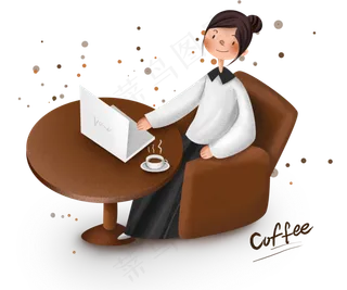 工作系列咖啡店工作喝咖啡的女白,免抠元素