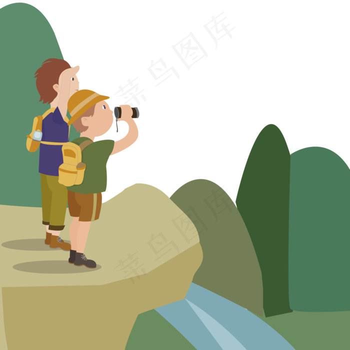 在踏青节登山望风景,免抠元素