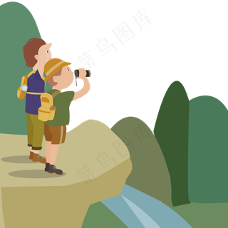 在踏青节登山望风景,免抠元素