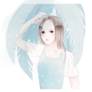 夏天日系乘凉叶子清凉卡通手绘女