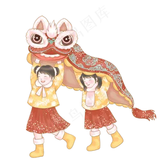 欢庆小年之双人舞狮,免抠元素