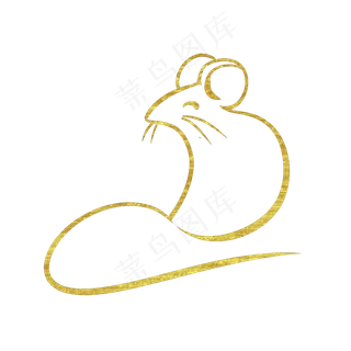 烫金线条鼠年形象,免抠元素