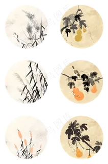 中国风古典风格古风水墨花鸟矢量,免抠元素