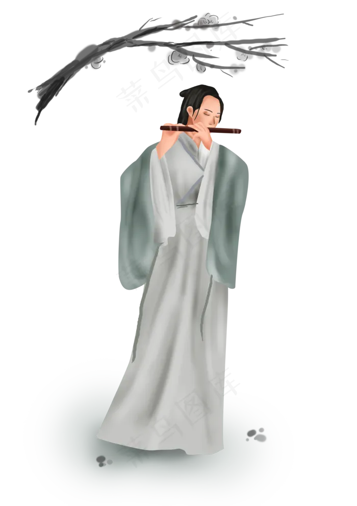 古代人物吹笛子的少女(3508X4961(DPI:300))psd模版下载