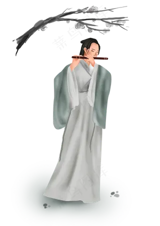 古代人物吹笛子的少女