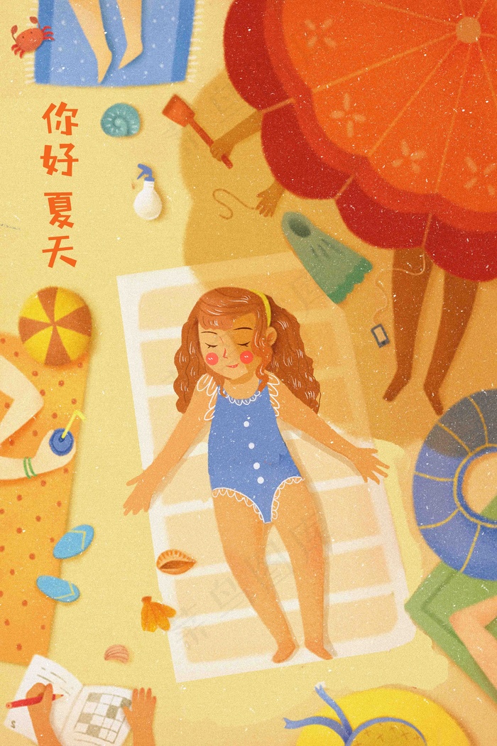 简约清新你好夏天沙滩海边女孩(3543X4724(DPI:150))psd模版下载