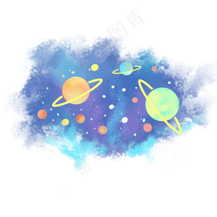 星球银河星空卡通手绘,免抠元素(2000*2000px)psd模版下载