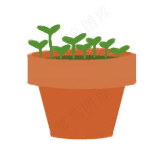 手绘植物绿色小盆栽小苗,免抠元素