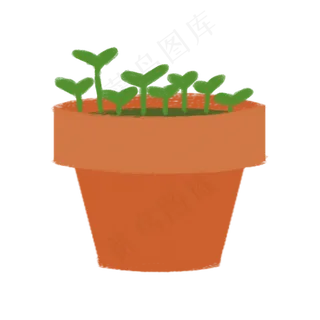 手绘植物绿色小盆栽小苗,免抠元素