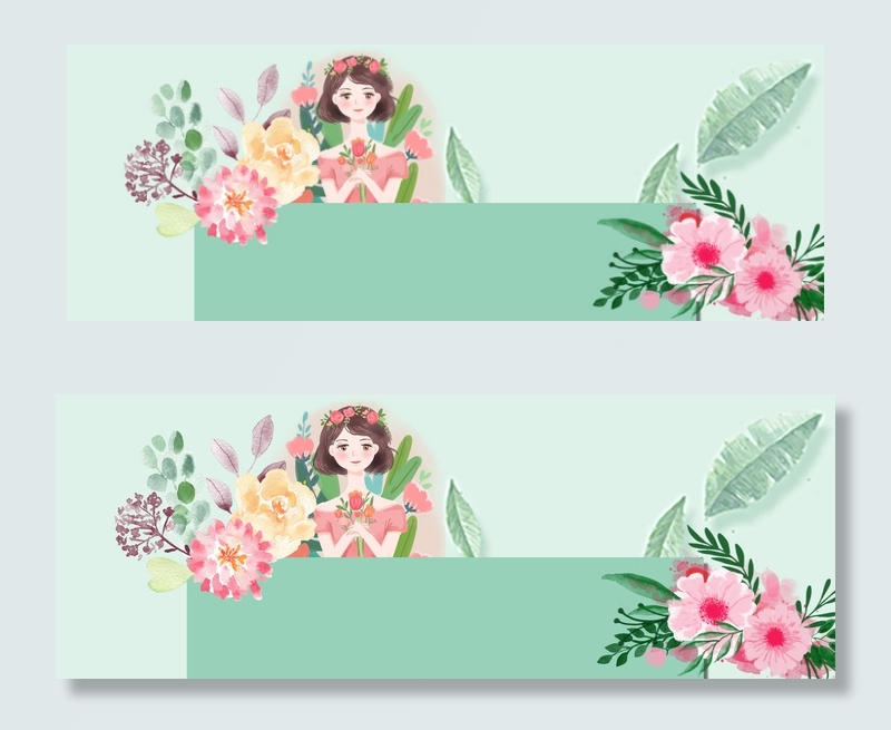 38妇女节简约手绘美女绿色banner(1920*700px 	       )psd模版下载