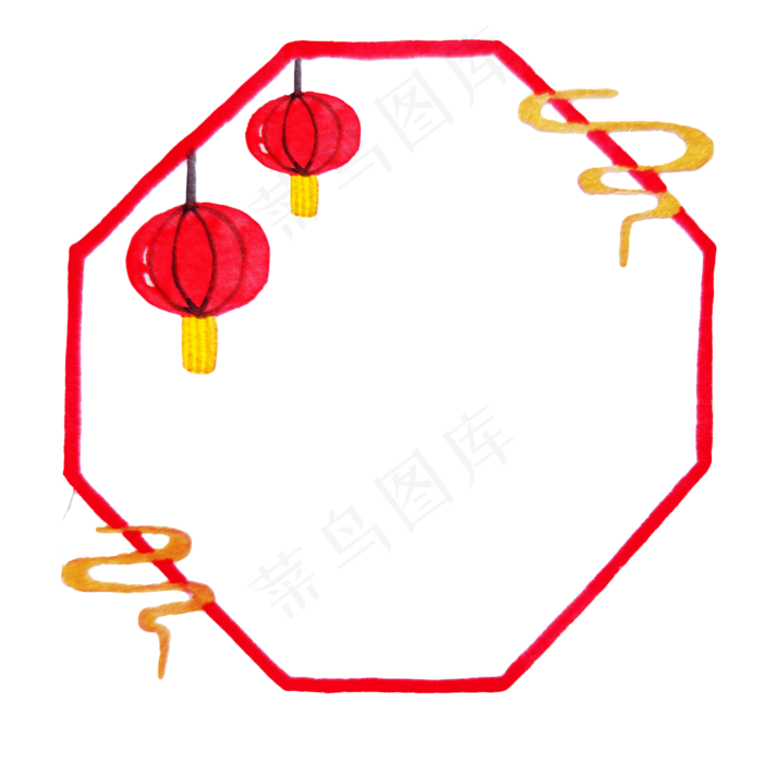 手绘大红灯笼边框,免抠元素