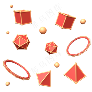 C4D红金色立体三角形宝石不规则图,免抠元素