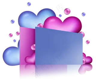 情人节蓝色光感心形文字框边框挂,免抠元素
