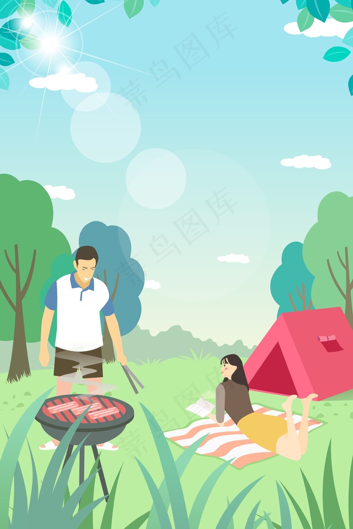 夏天夏令营烤肉扁平风(3545*5315px 300 dpi )ai矢量模版下载