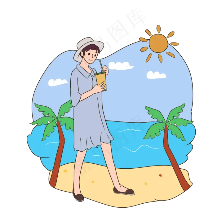 夏天在沙滩上玩耍的女孩(3000X3000(DPI:300))psd模版下载
