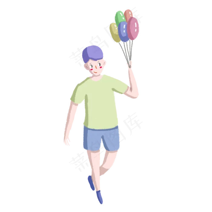手拿气球的小男孩PNG(2000X2000(DPI:300))psd模版下载
