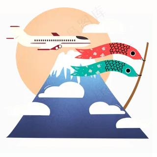 国潮富士山日本旅行png