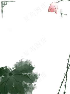 边框水墨荷花国风,免抠元素