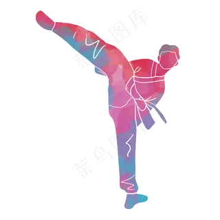 水彩运动跆拳道素材