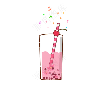 手绘矢量MBE樱花珍珠奶茶,免抠元素