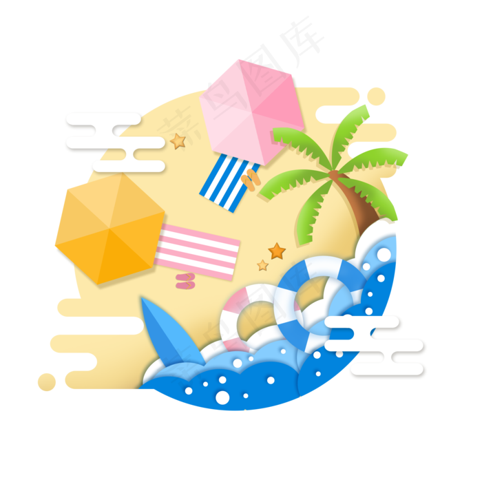 浅色夏日剪纸元素