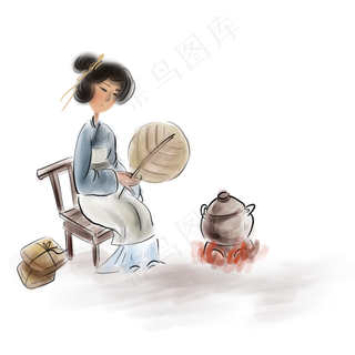 中国风水墨熬中药的人,免抠元素