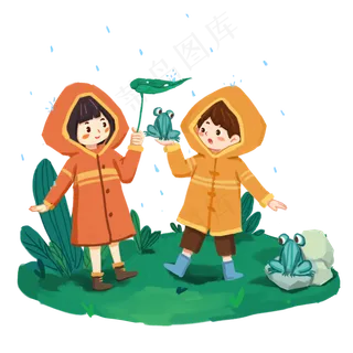 24节气雨水春天青蛙荷叶戏,免抠元素