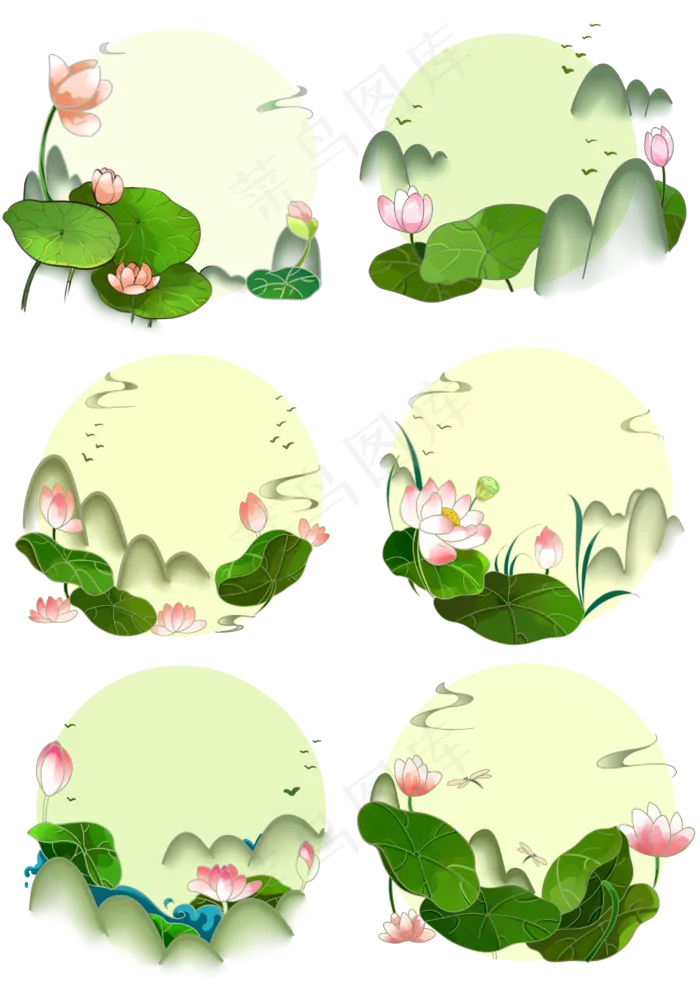 春夏淡彩水墨荷花与山水PNG素材(2894X4093(DPI:350))psd模版下载