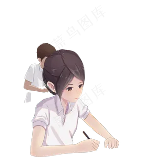 卡通小女孩在考试