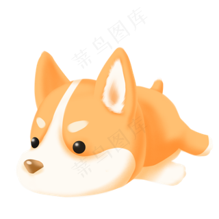 手绘毛绒玩具小狗趴趴犬可爱柯基,免抠元素