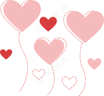 情人节粉红爱心气球装饰矢量图形,免抠元素