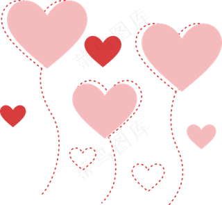 情人节粉红爱心气球装饰矢量图形,免抠元素