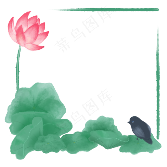 春夏水墨风花鸟边框,免抠元素