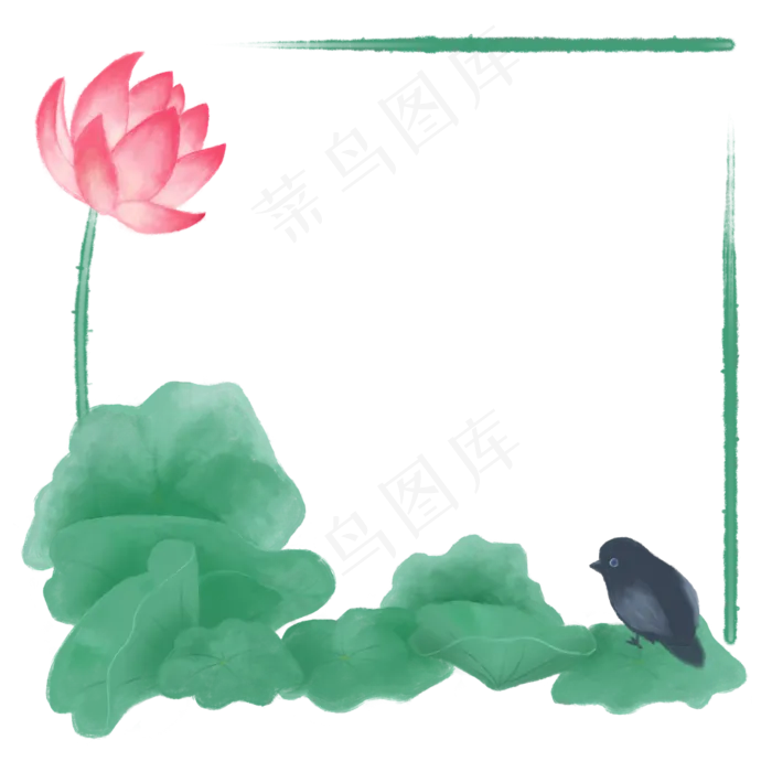 春夏水墨风花鸟边框,免抠元素
