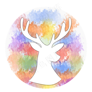 白鹿水彩圆形图标素材