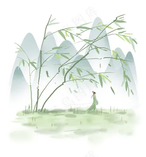 春天古风竹子下的古代少女,免抠元素 春天古风竹子下的古代少女,免抠元素