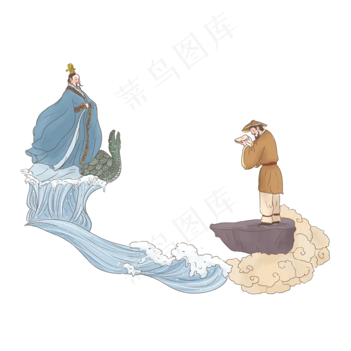手绘中国古代神话传说河伯赠河图,免抠元素(2000*2000px 300 dpi )psd模版下载