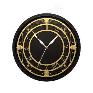 黑色圆盘金色挂钟,免抠元素