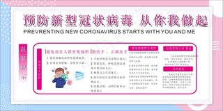 健康口罩粉色卡通展板