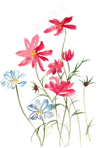 摇曳的小花水彩画PNG免抠素材