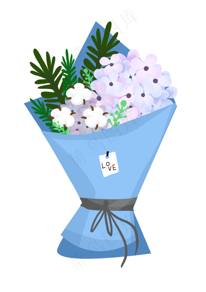 情人节蓝色的花束插画,免抠元素