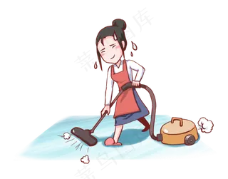 卡通手绘妇女节辛苦做家务的女士,免抠元素