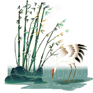 国潮中国风竹林仙鹤,免抠元素