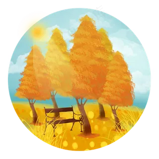 手绘水彩黄色秋树美景植物落叶树