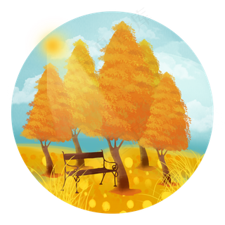 手绘水彩黄色秋树美景植物落叶树