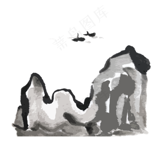 中国山水线条色块PNG东方意境