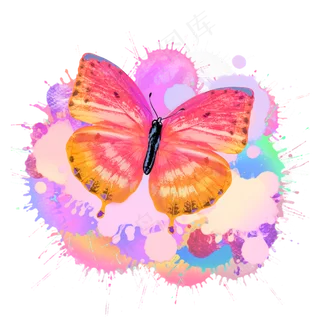 彩色唯美蝴蝶水彩,免抠元素