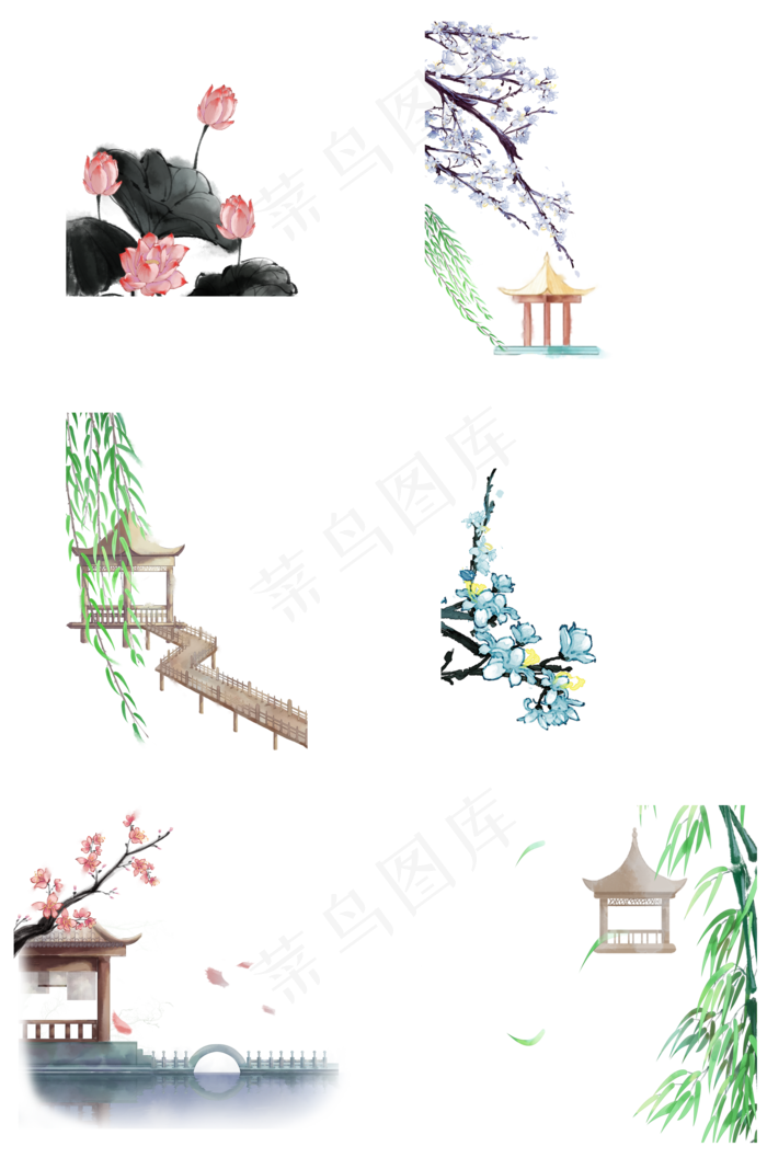 中国风古风园林合集,免抠元素(2000X3020(DPI:300))psd模版下载